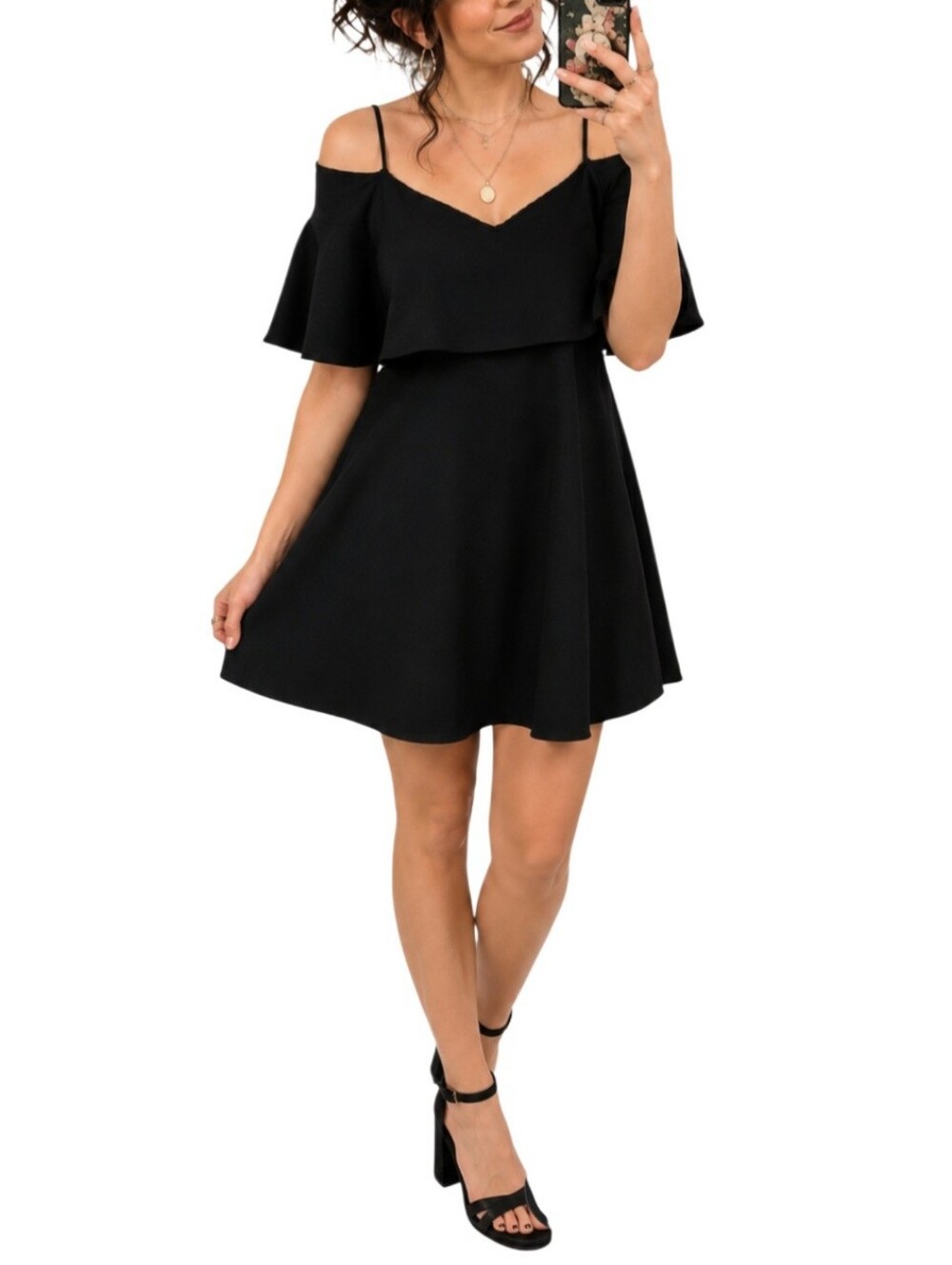 0175 Zara Trafaluc Off Shoulder Ruffle Mini Dress Black Medium Party Cocktail